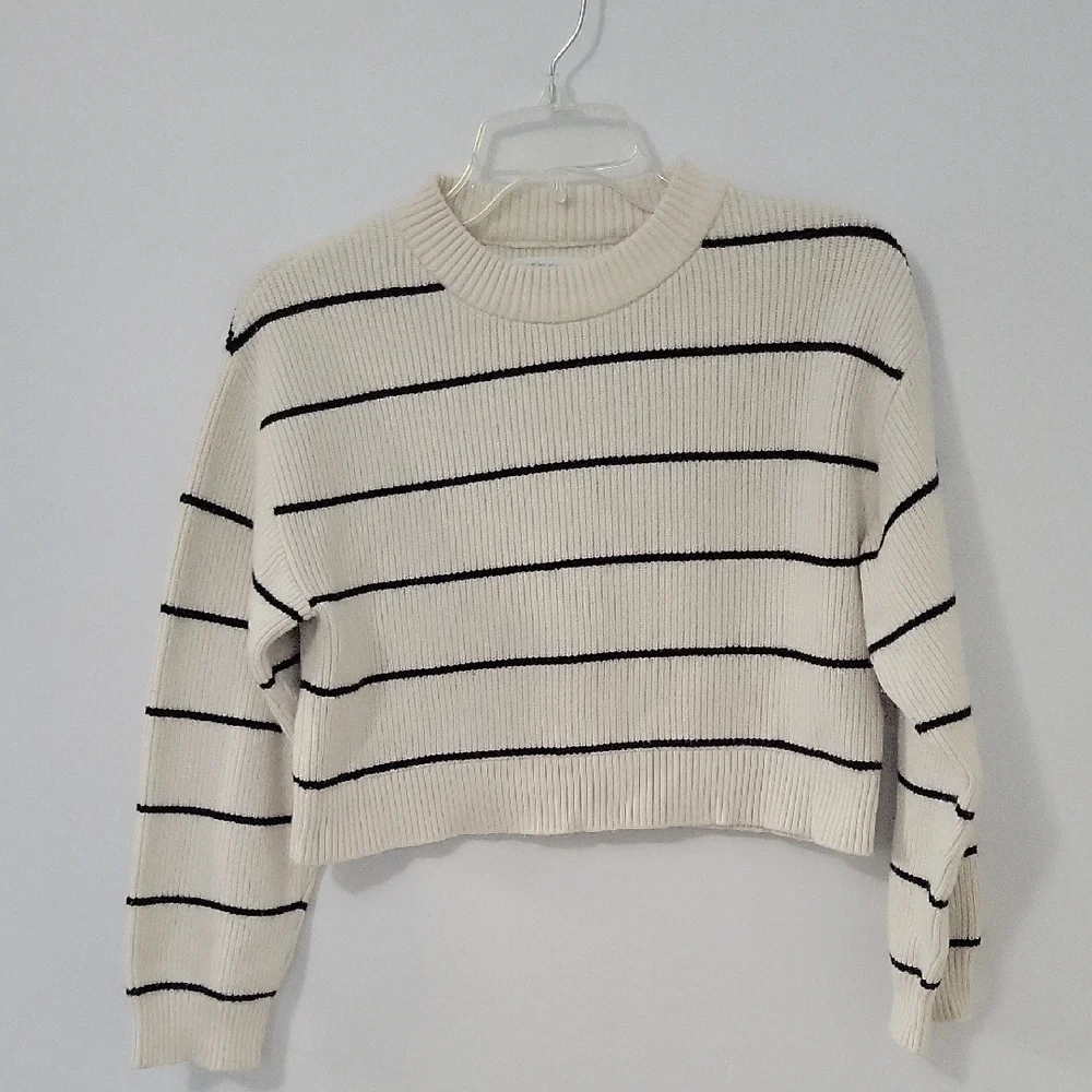 Zara Cream and Black Striped Cropped Sweater, Size 11-12